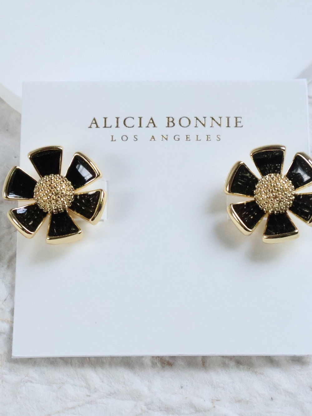 Alicia Bonnie Eden Floral Stud Earrings | Black Gold